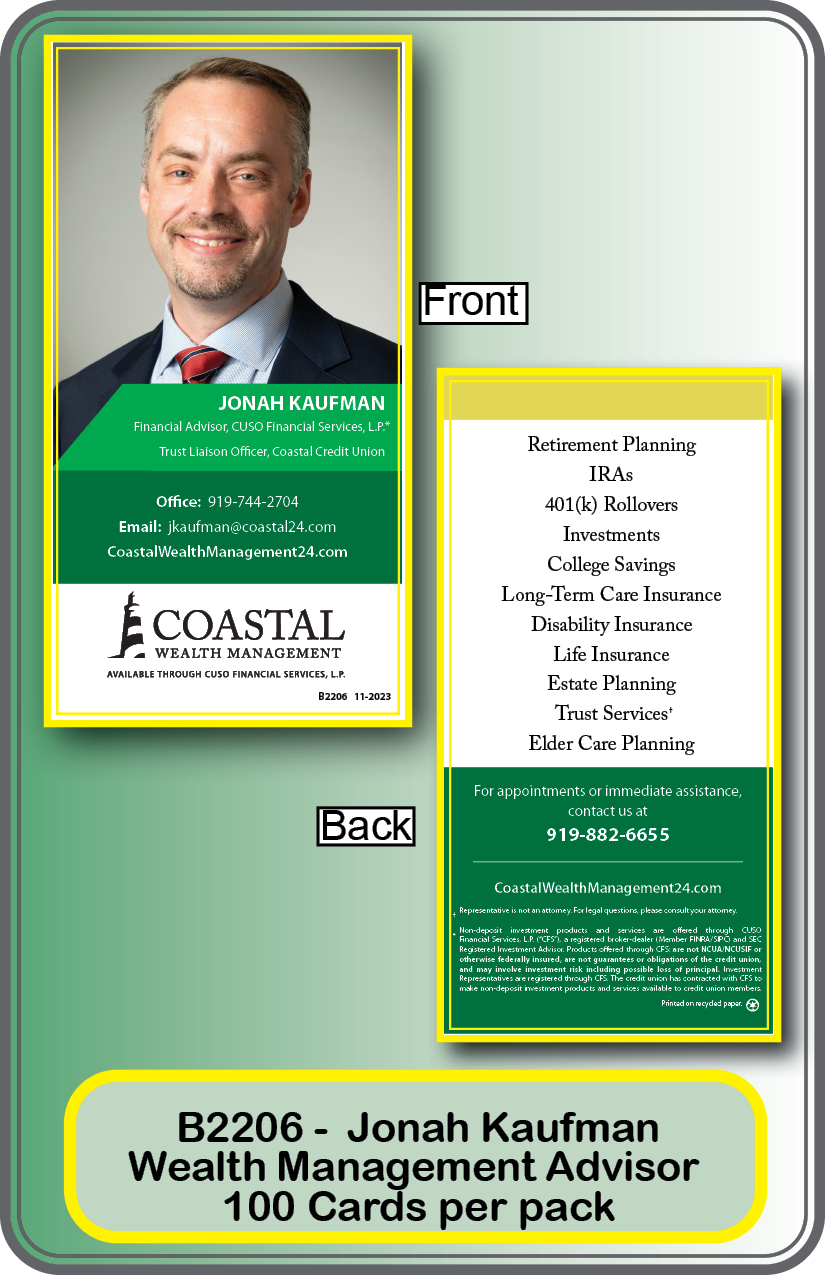 WEALTH MANAGEMENT- JONAH KAUFMAN **<b>Order By: Pack of 100 cards</b>